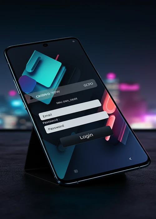 Schermafbeelding van het Nyxbets Casino inlogscherm met velden voor e-mail en wachtwoord, en opties voor sociale media login, die directe toegang tot spellen symboliseren.
